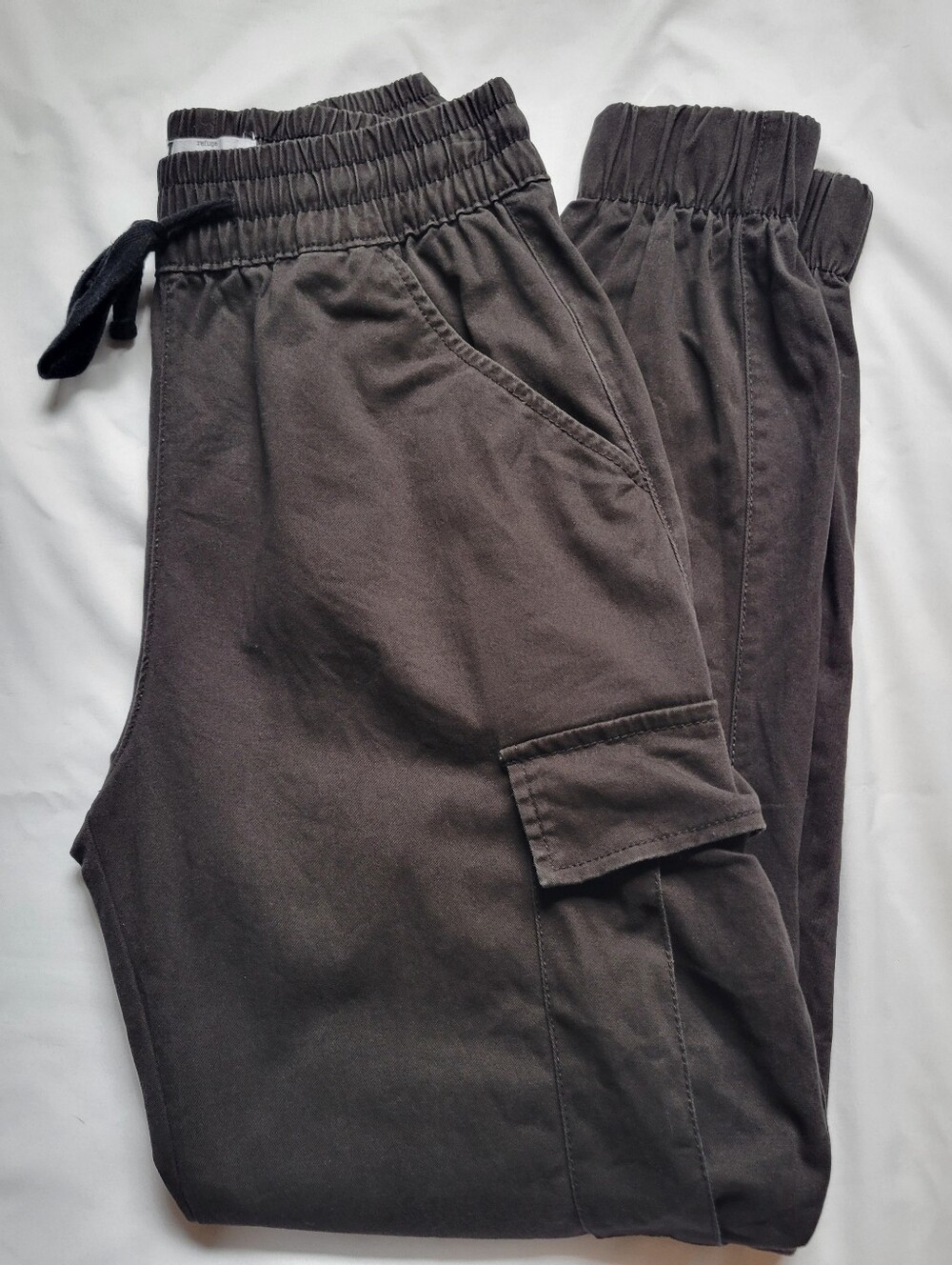 Refuge Cargo Pants Jogger Women’s Size S Black Stretch Waist Drawstring Pockets